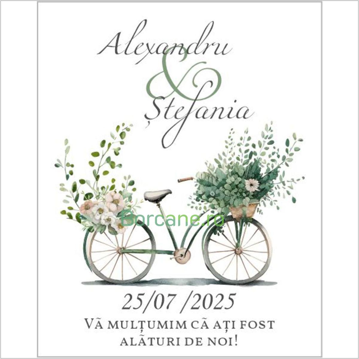 Eticheta florala cu tematica bicicleta model 35
