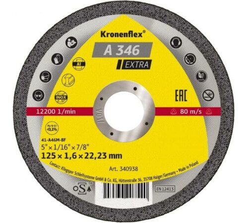 Accesorii incalzire - Disc debitare 125 x 1.6 x 22,23 mm, Kronenflex® A 346 Extra, Klingspor, bricolajmarket.ro