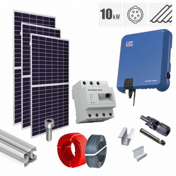 Kituri panouri solare fotovoltaice - Kit fotovoltaic 10.79 kW on-grid, panouri Canadian Solar, invertor trifazat SMA, tigla metalica, bricolajmarket.ro
