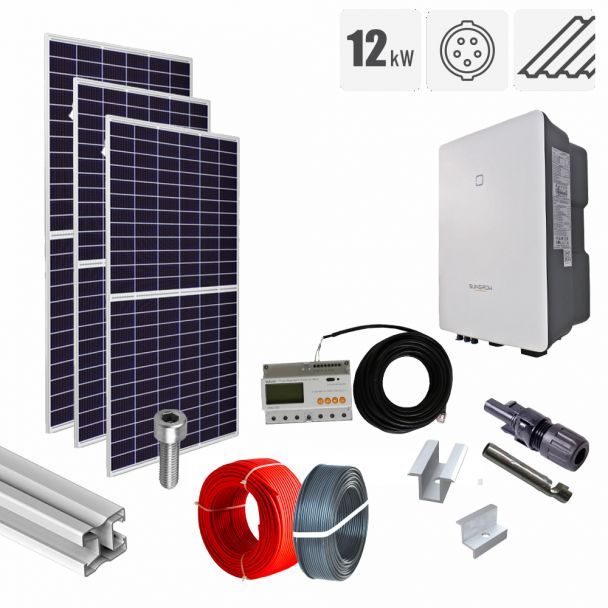 Kituri panouri solare fotovoltaice - Kit fotovoltaic 12.3 kW, panouri Longi, invertor trifazat Sungrow, tigla metalica, bricolajmarket.ro