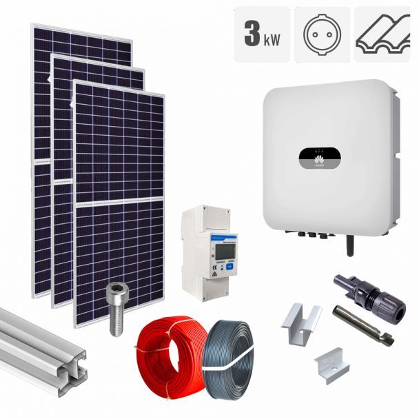Kituri panouri solare fotovoltaice - Kit fotovoltaic 3.28 kW on-grid, panouri Longi, invertor monofazat Huawei, tigla ceramica ondulata, bricolajmarket.ro