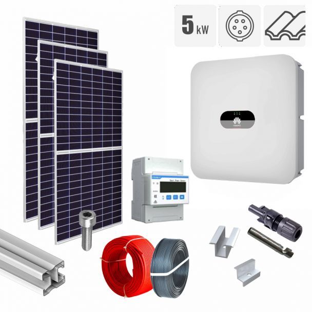 Kituri panouri solare fotovoltaice - Kit fotovoltaic 5.74 kW, panouri QCells, invertor trifazat Huawei, tigla ceramica ondulata, bricolajmarket.ro