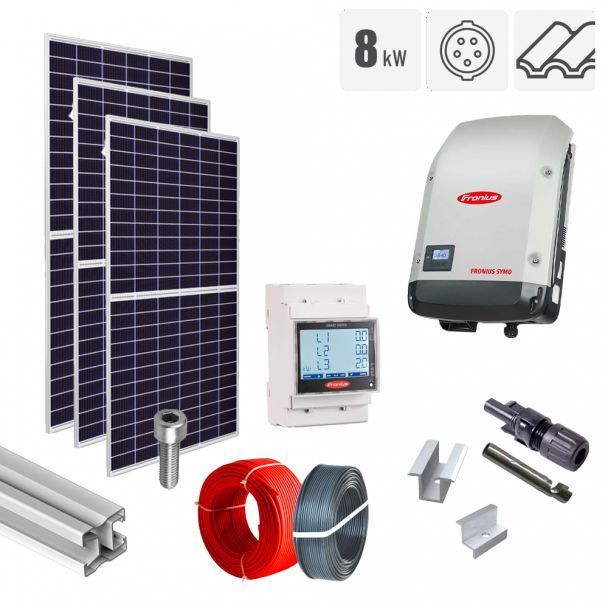 Kituri panouri solare fotovoltaice - Kit fotovoltaic 8.2 kW, panouri QCells, invertor trifazat Fronius, tigla ceramica ondulata, bricolajmarket.ro