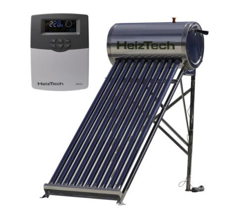 Kituri panouri solare fotovoltaice - Panou solar automatizat, cu 10 tuburi vidate, pentru preparare apa calda menajera, cu rezervor otel inoxidabil nepresurizat 100 litri, controler SR501, HeizTech, bricolajmarket.ro