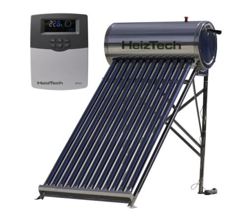 Kituri panouri solare fotovoltaice - Panou solar automatizat, cu 12 tuburi vidate, pentru preparare apa calda menajera, cu rezervor otel inoxidabil nepresurizat 120 litri, controler SR501, HeizTech, bricolajmarket.ro