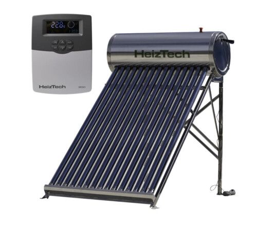 Panouri solare presurizate - Panou solar automatizat, cu 15 tuburi vidate, pentru preparare apa calda menajera, cu rezervor otel inoxidabil nepresurizat 150 litri, controler SR501, HeizTech, bricolajmarket.ro
