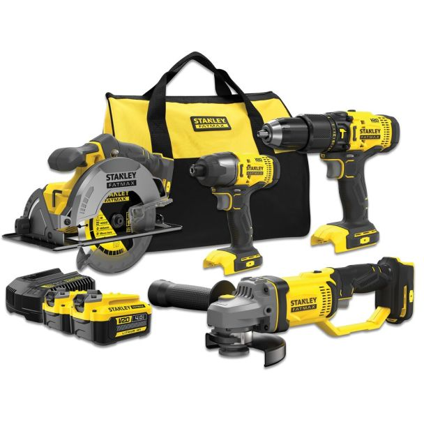 plite electrice Stanley Set combinat 4 scule electrice stanley fatmax v20 sfmck469m2, 2 acumulatori 18 v / 4.0 ah, incarcator 2 a, geanta textila