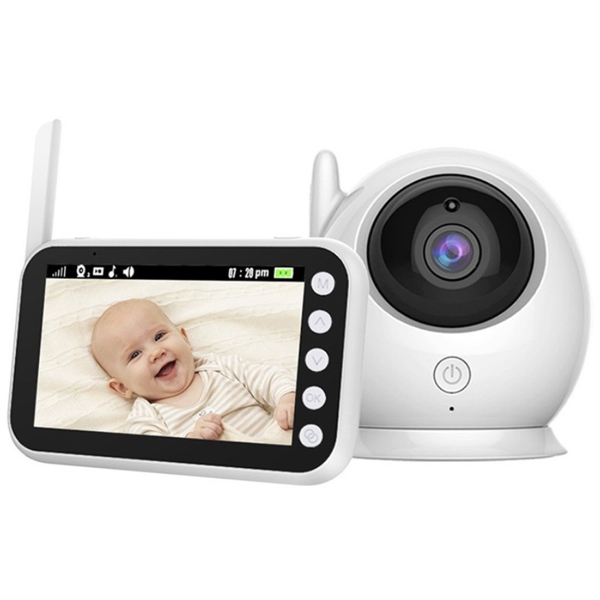 Baby monitor - Baby monitor cu rotatie, 360 de grade, pentru camera copilului, monitorizare video bebelusi pentru interior, vedere pe timp de noapte, audio, bidirectional, transmisie wireless, alb, buz.ro