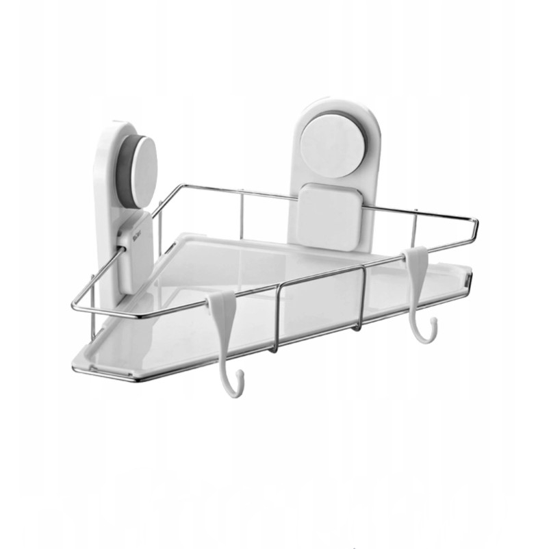 Mobilier baie - Etajera de colt, alb si metal, rezistenta la apa, pentru baie sau bucatarie, buz.ro