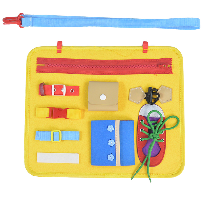 Jucarii interactive - Gentuta senzoriala cu activitati Montessori, galben, 32x28 cm, buz, buz.ro