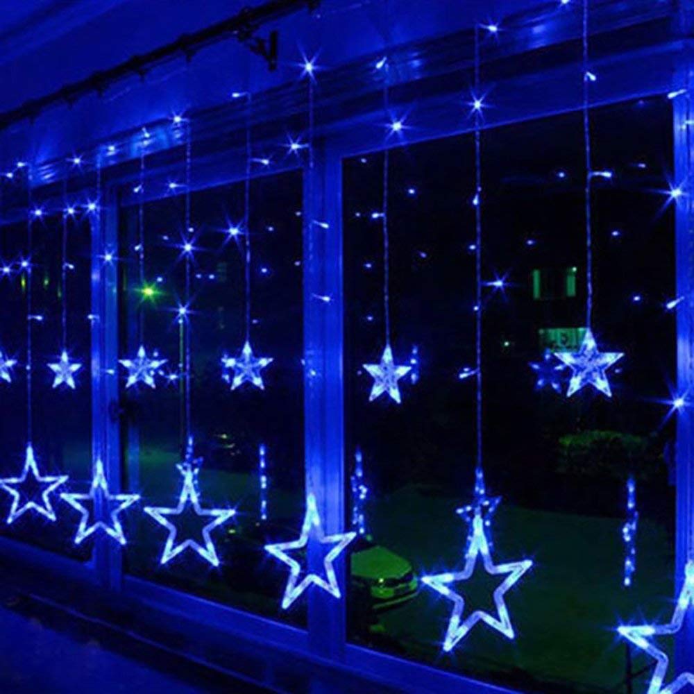 Decoratiuni, ornamente si articole Craciun - Instalatie craciun, perdea luminoasa ploaie de stele, pentru interior sau exterior, interconectabila, 3 metri, lumini LED, albastru, buz.ro