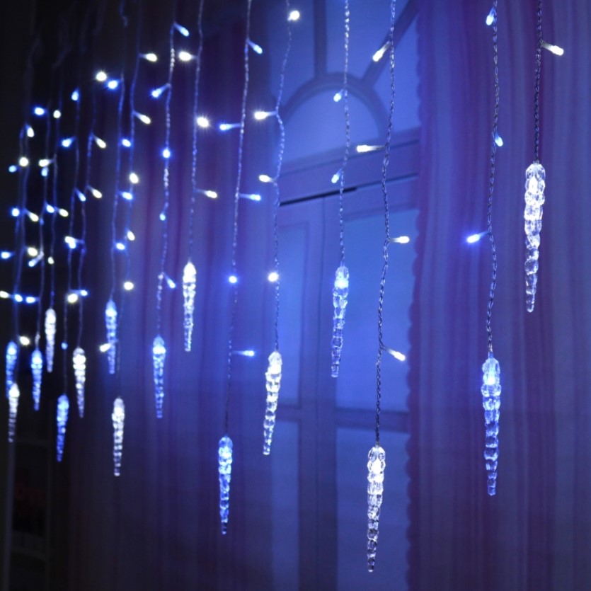 Instalatii - Instalatie luminoasa pentru Craciun, perdea de lumini, sloi de gheata, turturi, interconectabila, 3 metri, alb rece cu albastru, buz.ro