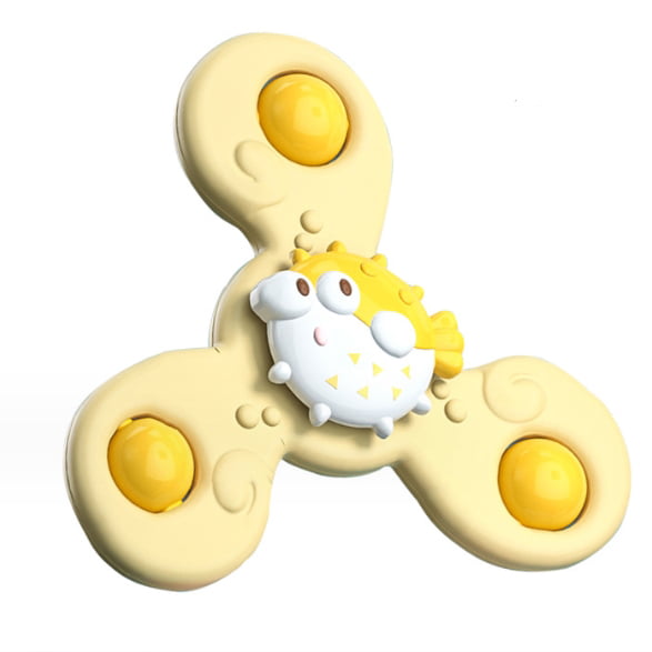Jucarii pentru bebelusi - Jucarie spinner cu ventuza de prindere, pentru 1-3 ani, bile zornaitoare, margini rotunde, galben, buz.ro