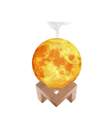 Iluminat decorativ - Lampa luna cu umidificator, 3D, aromaterapie, reincarcabila, 880 ml, cu acumulator, lumina in 3 culori + stand lemn, buz.ro