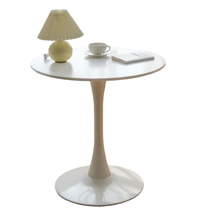 Mobila si Decoratiuni Interioare - Masa laterala rotunda pentru cafea, minimalista si eleganta, alb lucios, MDF, 60X74X50 cm, buz.ro
