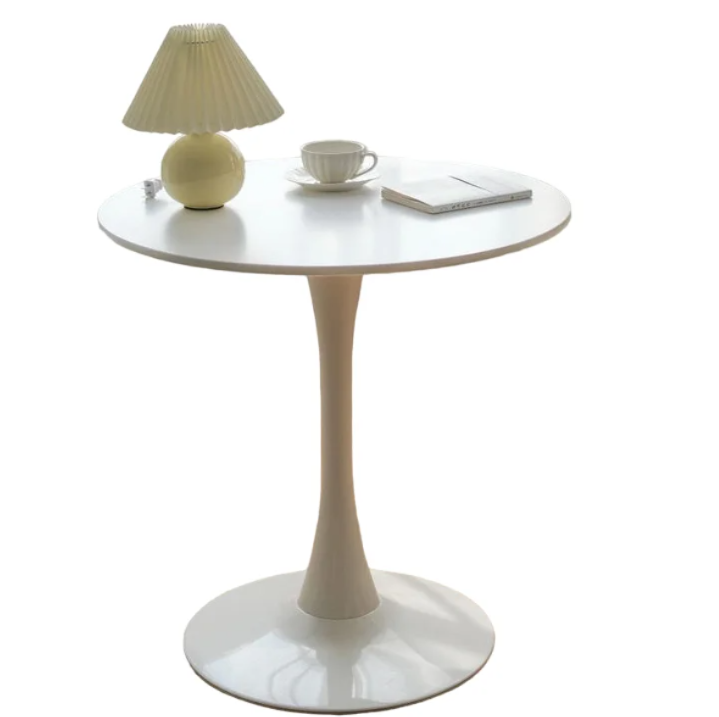 Mobila si Decoratiuni Interioare - Masa laterala rotunda pentru cafea, minimalista si eleganta, alb lucios, MDF, 80x74x50 cm, buz.ro