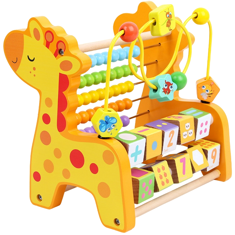 Jucarii 2-3 ani - Numaratoare din lemn pentru copii, multifunctionala, cu bile multicolore, galbena, 22x22x18 cm, buz, buz.ro