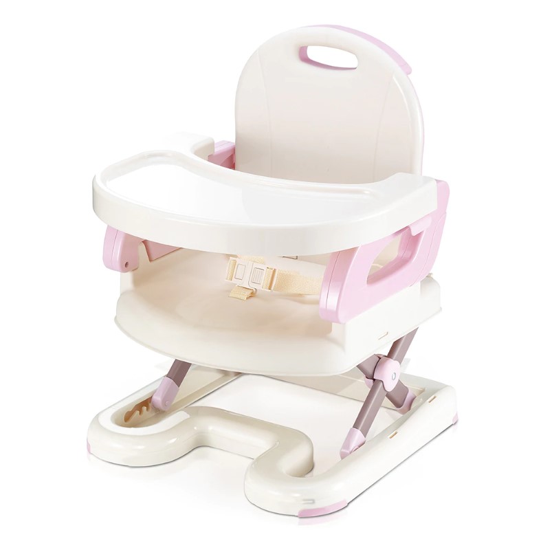 Scaune de masa bebelusi - Scaun inaltator de masa, pentru bebe, copii, booster, pliabil si reglabil, roz cu alb, buz.ro