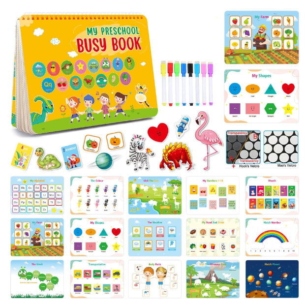 Jucarii 3+ - Set educativ Montessori, carte cu activitati prescolare pentru copii, cu autocolante si markere, 3 ani+, buz, buz.ro