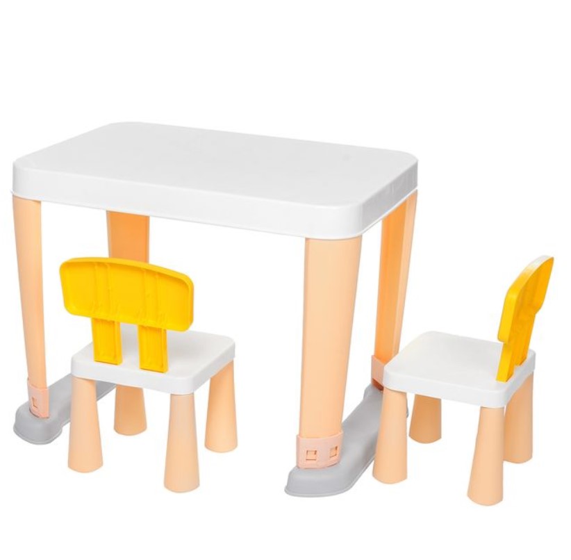 Camera copilului - Set masa si 2 scaune pentru copii, pentru diverse activitati si studiu, alb cu galben, buz.ro