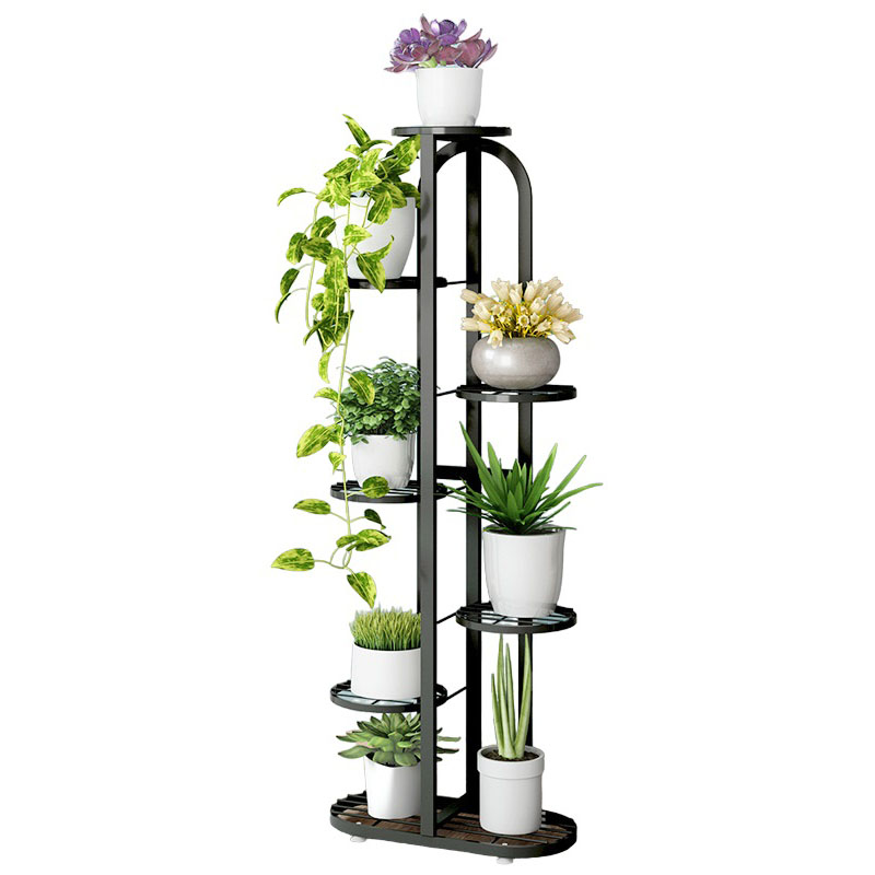 Casa - Suport metalic pentru ghivece de flori, cu 7 etajere separate, negru, 125x44,5x22 cm, buz.ro