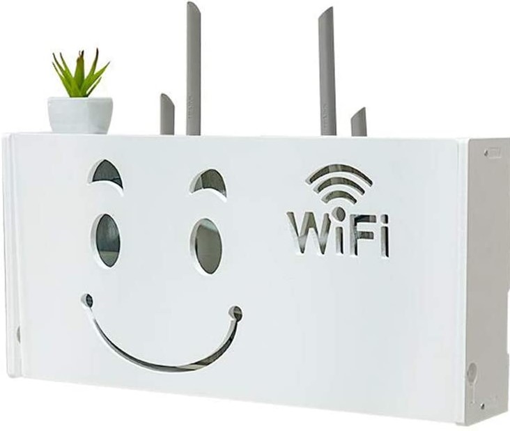 Diverse - Suport router wireless pentru mascare fire si echipament WI-FI, posibilitate montare carcasa pe perete, fata zambitoare, alb, buz.ro