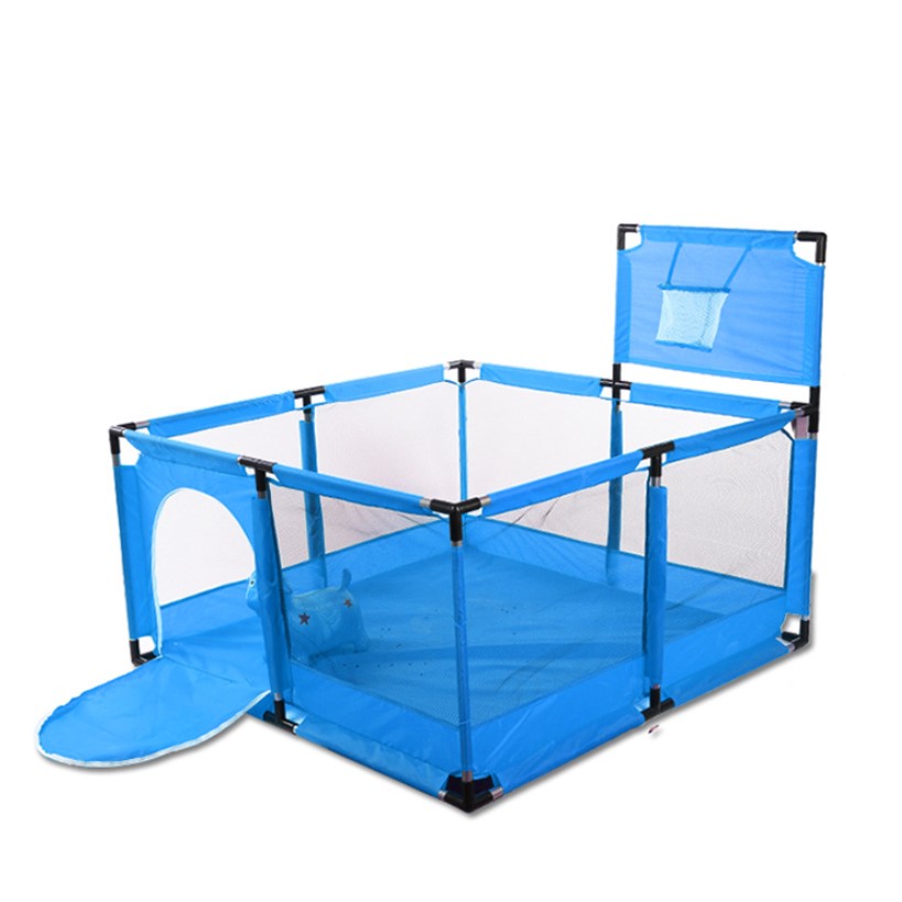 Tarcuri pentru copii - Tarc de joaca cu fermoar lateral si cos de baschet pentru copii, 126Ă—126 cm, albastru, buz.ro