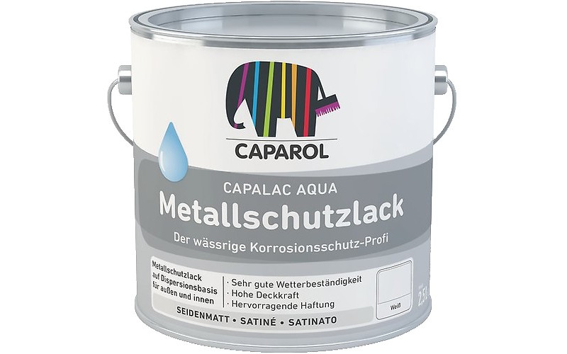 Capalac Aqua Metallschutz - Lac anticoroziv pentru metal la interior și exterior, 2.5 l Alb