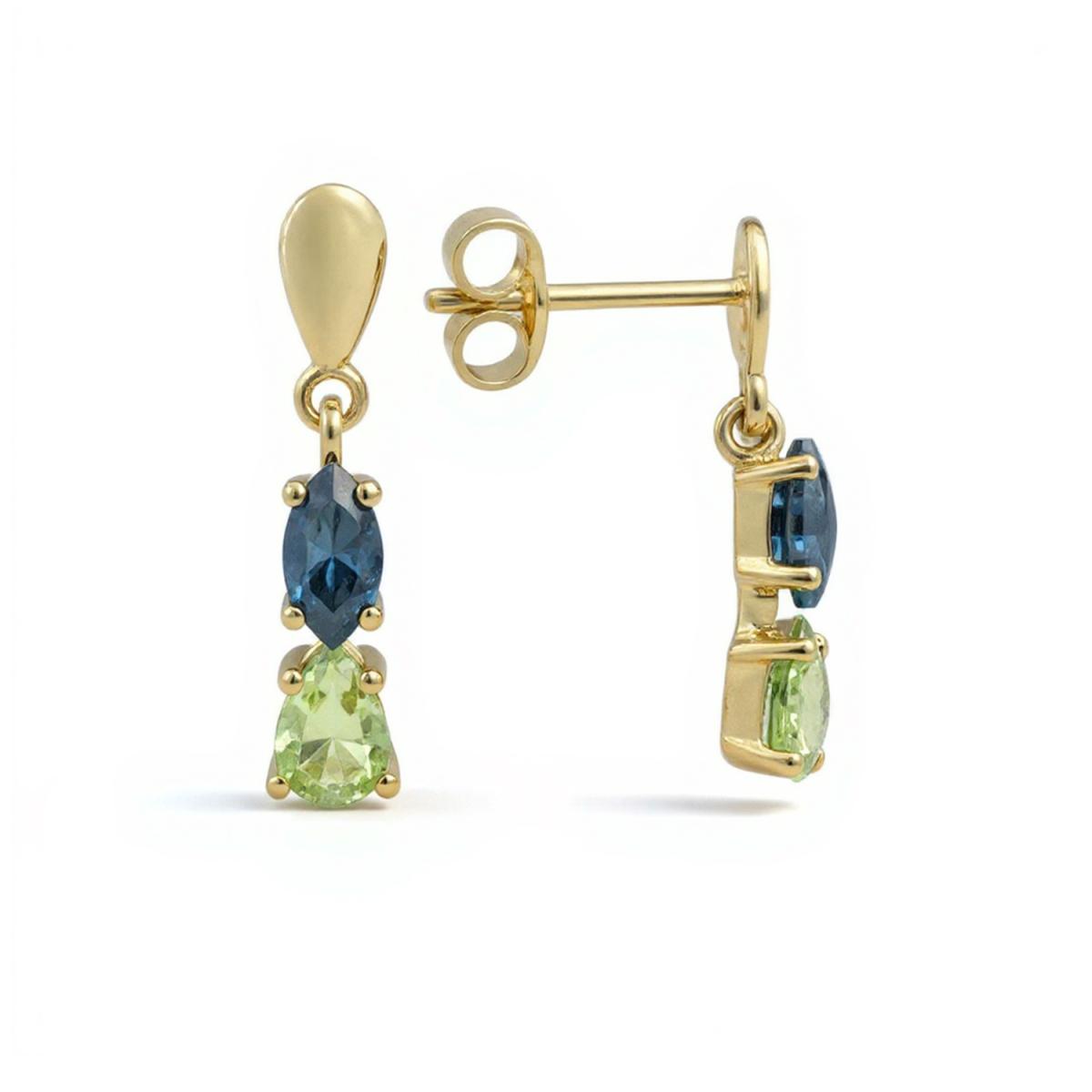 Cercei - Cercei Eva Nobile cu London topaz si peridot, din aur galben de 14K, cellini.ro