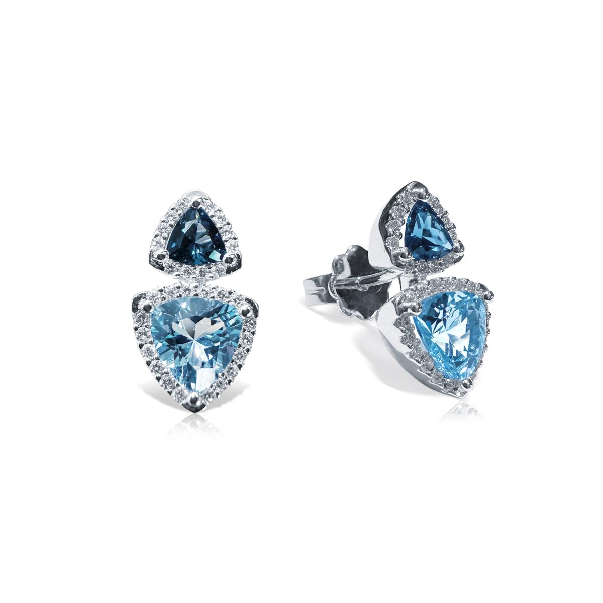 Cercei - Cercei Maria Granacci cu London topaz, bleu topaz si diamant, din aur alb de 18K, cellini.ro