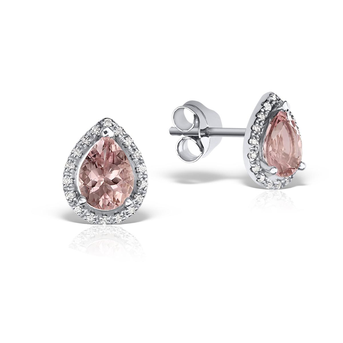 Cercei - Cercei Maria Granacci cu morganit si diamante, din aur alb de 18K, cellini.ro
