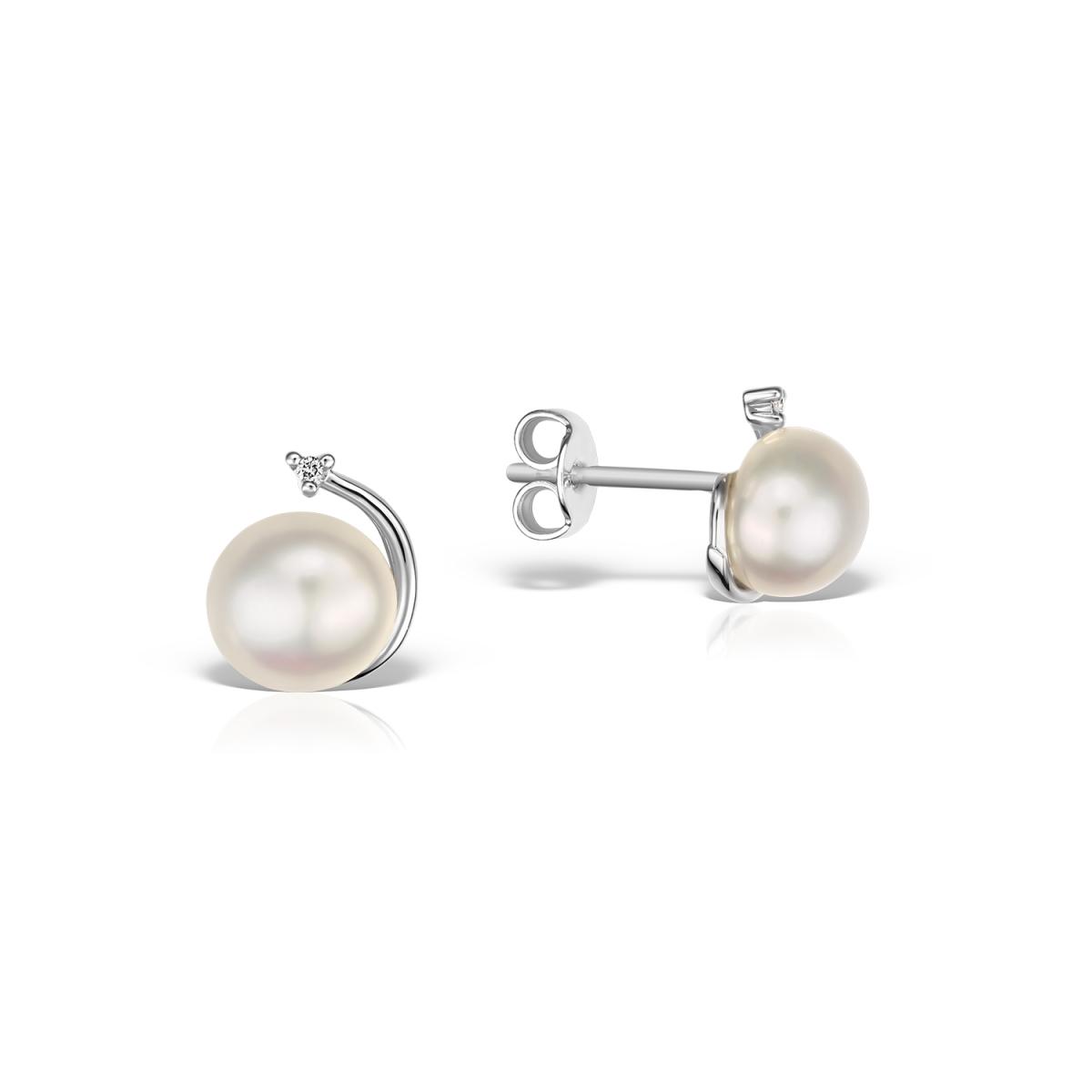 Cercei - Cercei Maria Granacci cu perla si diamant, din aur alb de 14K, cellini.ro