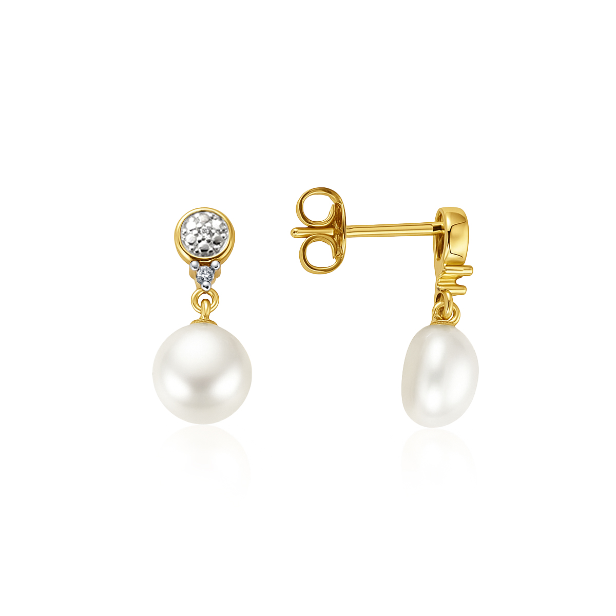 Cercei - Cercei Maria Granacci cu perla si diamant, din aur galben de 14K, cellini.ro