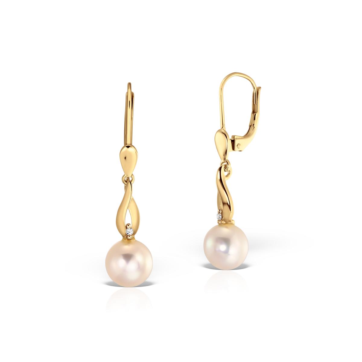 Cercei - Cercei Maria Granacci cu perla si diamant, din aur galben de 14K, cellini.ro