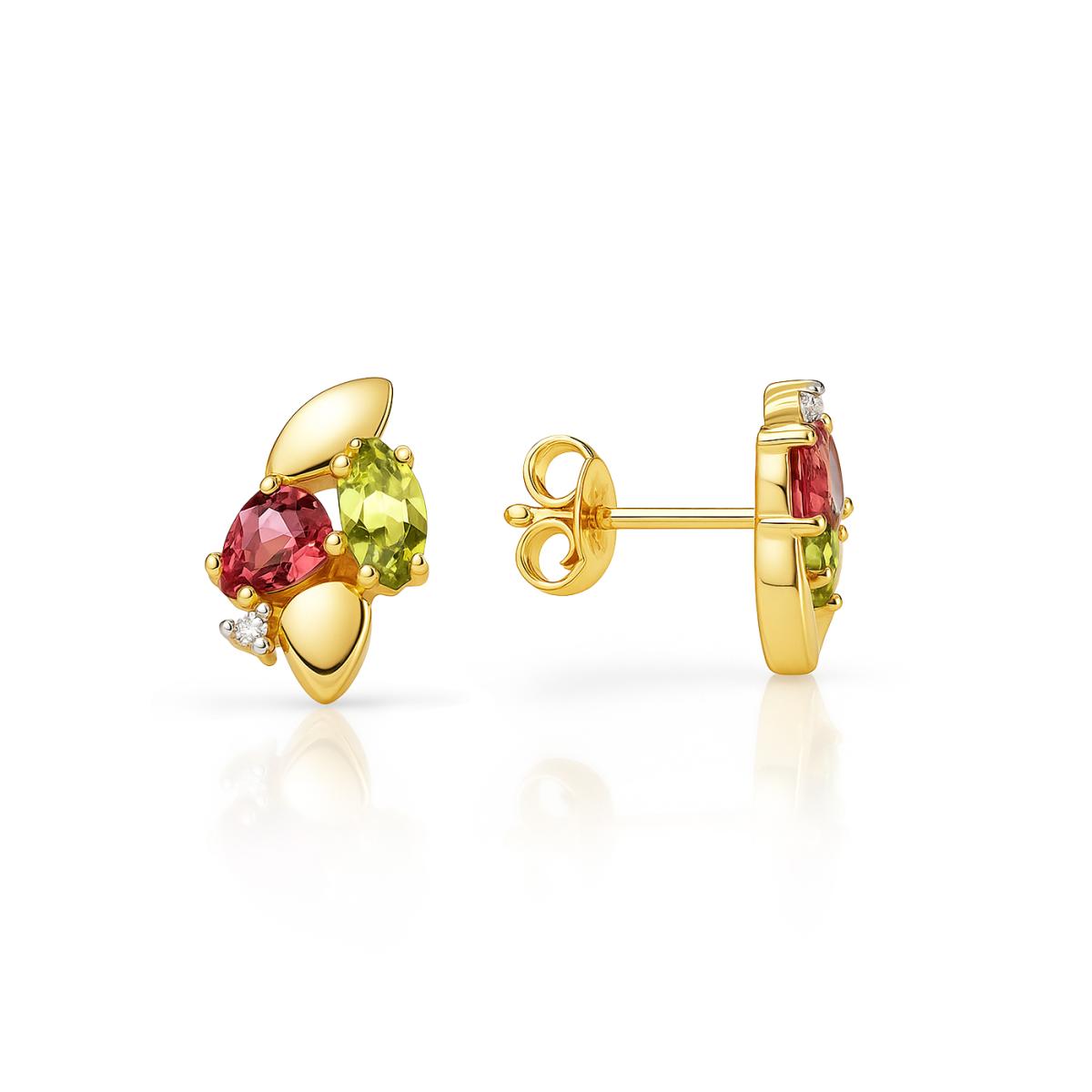 Cercei - Cercei Maria Granacci cu rodolit, peridot si diamant, din aur galben de 14K, cellini.ro