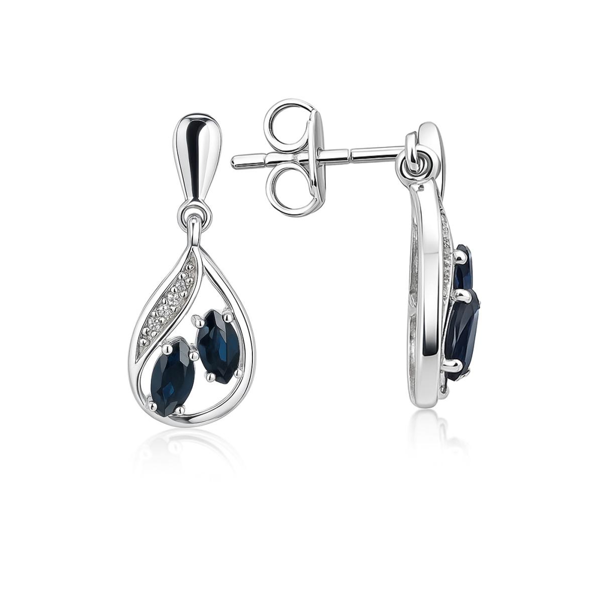 Cercei - Cercei Maria Granacci cu safir si diamant, din aur alb de 14K, cellini.ro