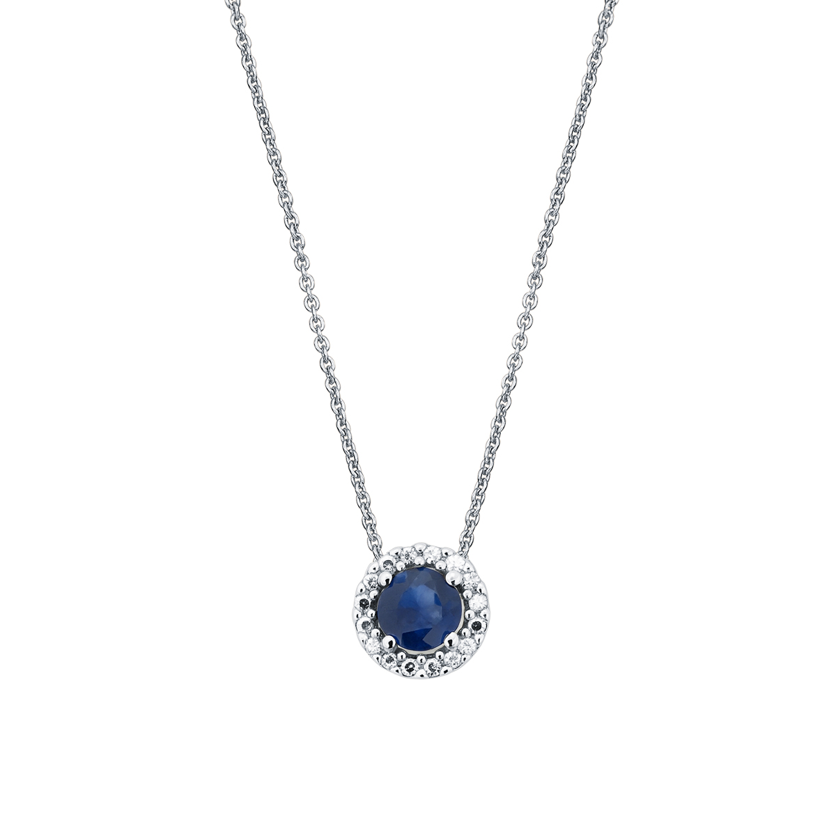 Coliere - Colier Eva Nobile cu safir, din aur alb de 14K, cellini.ro