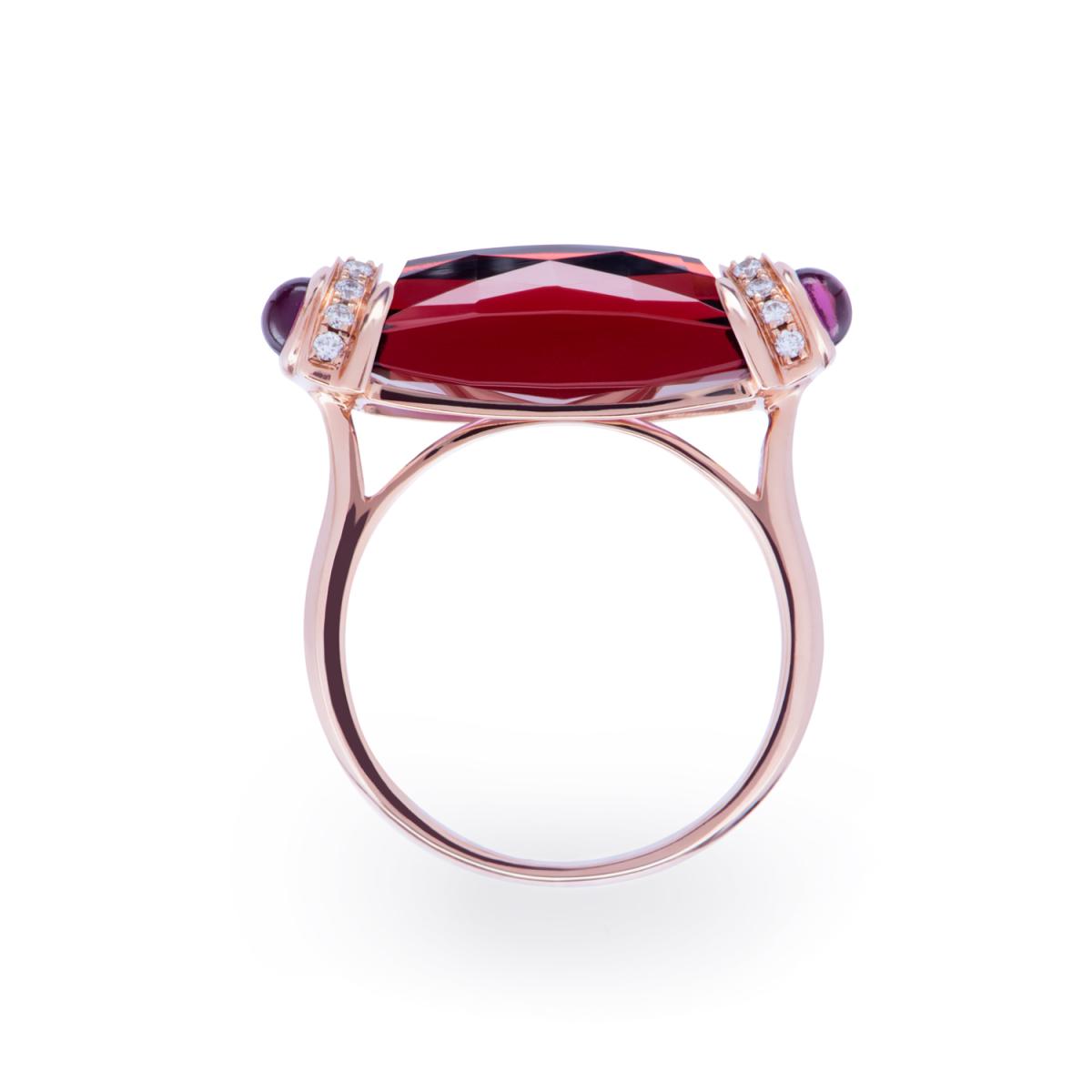 Inele - Inel World Henri Maillardet cu granat, rodolit si diamante, din aur roz de 18K, cellini.ro