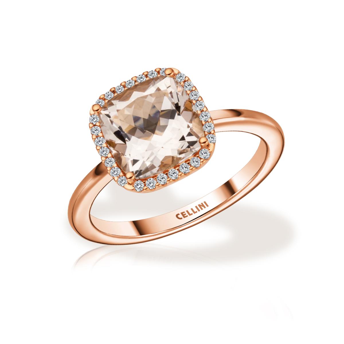 Inele - Inel Maria Granacci cu morganit si diamante, din aur roz de 18K, cellini.ro