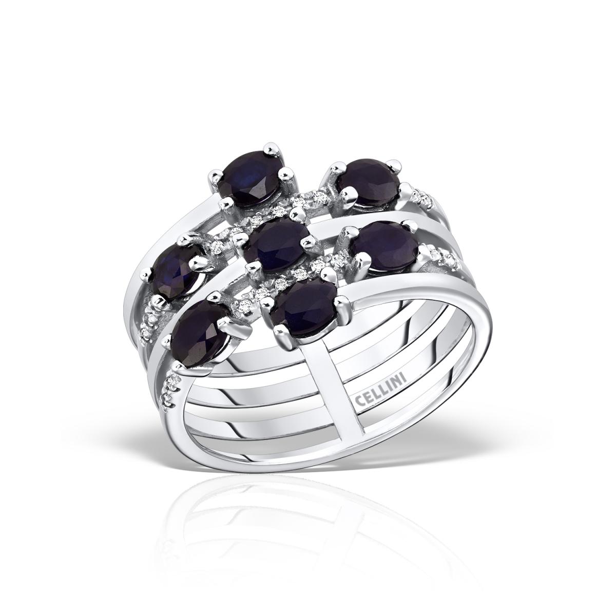Inele - Inel Maria Granacci cu safire si diamante, din aur alb de 18K, cellini.ro