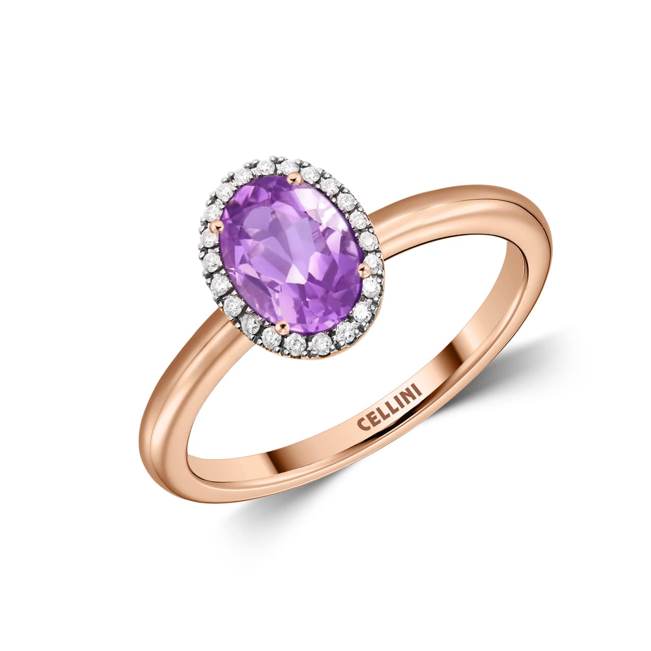 Inele - Inel Maria Granacci cu ametist si diamant, din aur roz de 18K, cellini.ro