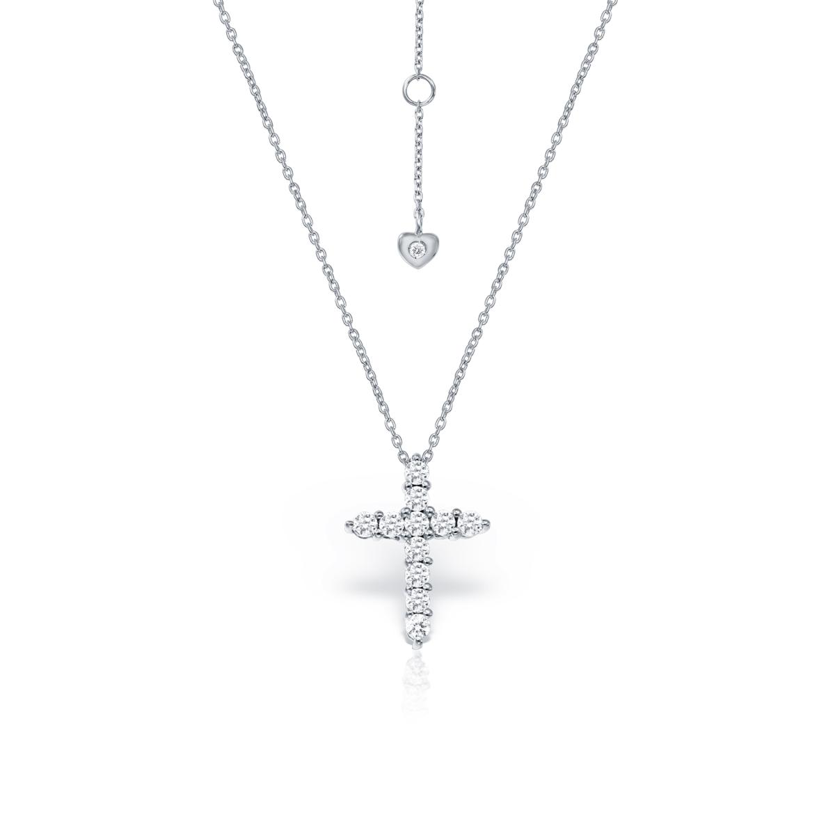 Coliere - Lant cu pandantiv Cruce Evangeline cu diamant, din aur alb de 18K, cellini.ro