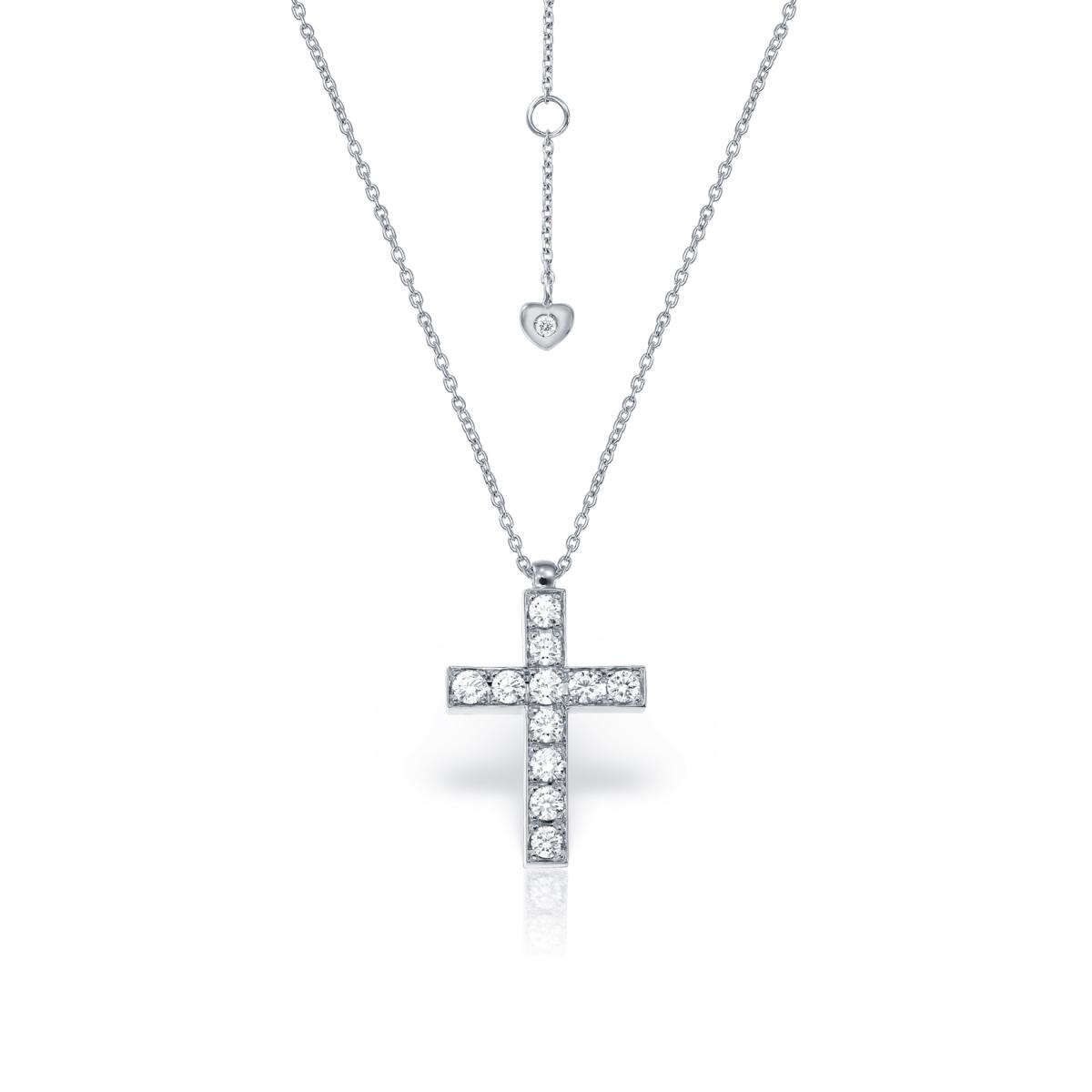 Coliere - Lant cu pandantiv Cruce Evangeline cu diamante, din aur alb  de 18K, cellini.ro