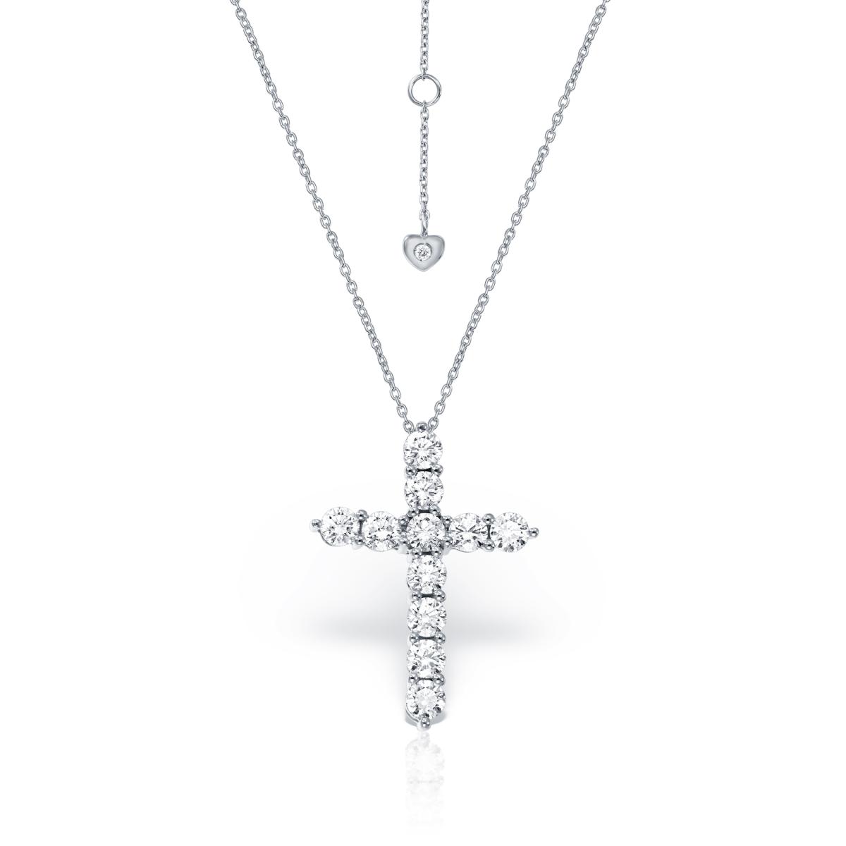 Coliere - Lant cu pandantiv Cruce Evangeline cu diamante, din aur alb de 18K, cellini.ro