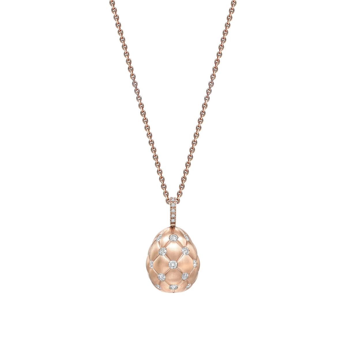 Coliere - Lant cu pandantiv  Faberg&eacute; cu diamant, din aur roz de 18K, cellini.ro