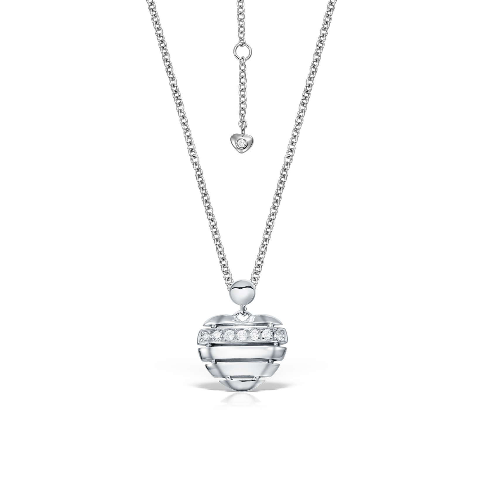 Coliere - Lant cu pandantiv Inima Trust Hearts cu diamante, din aur alb de 18K, cellini.ro