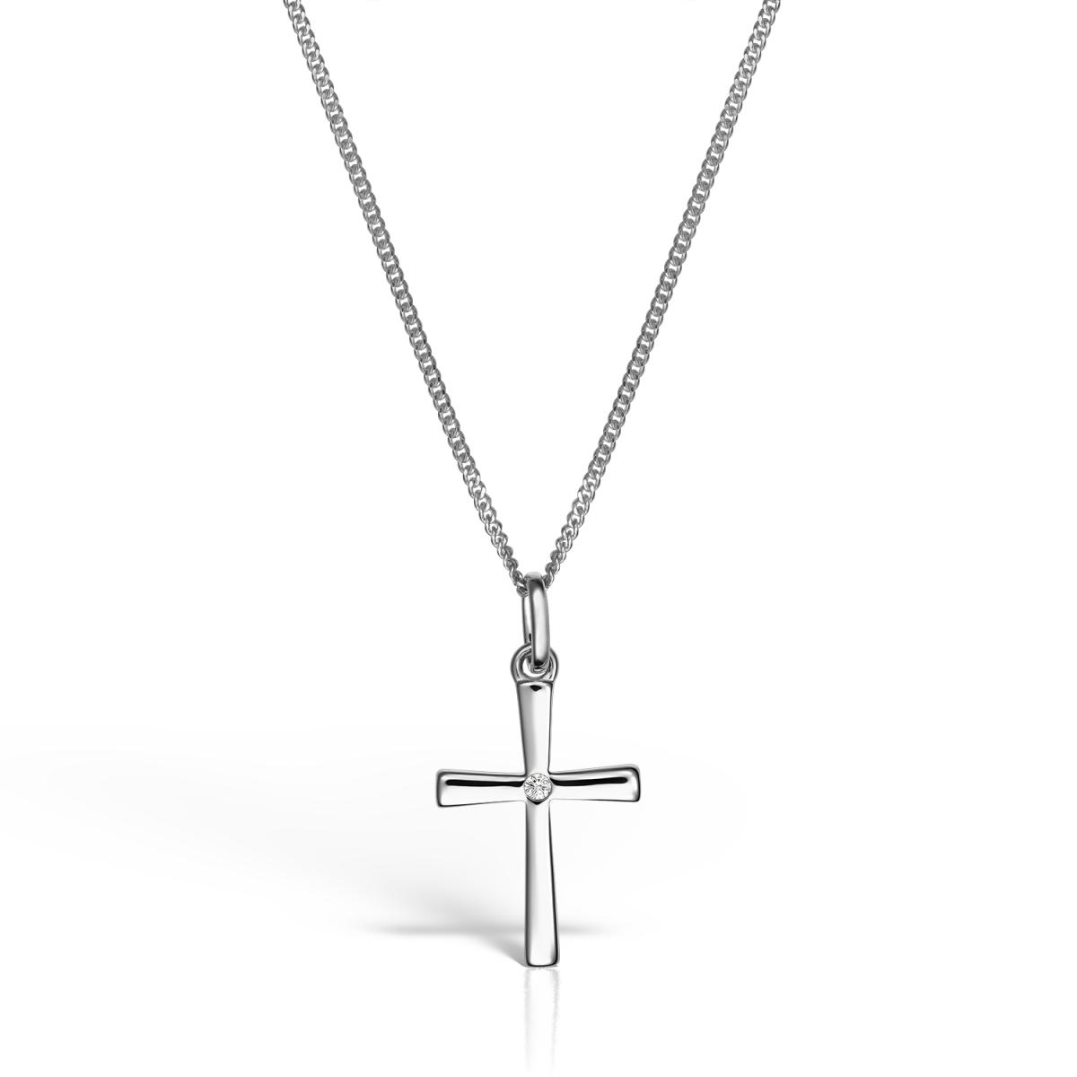 Coliere - Lant cu pandantiv Maria Granacci cu diamant, din aur alb de 14K, cellini.ro