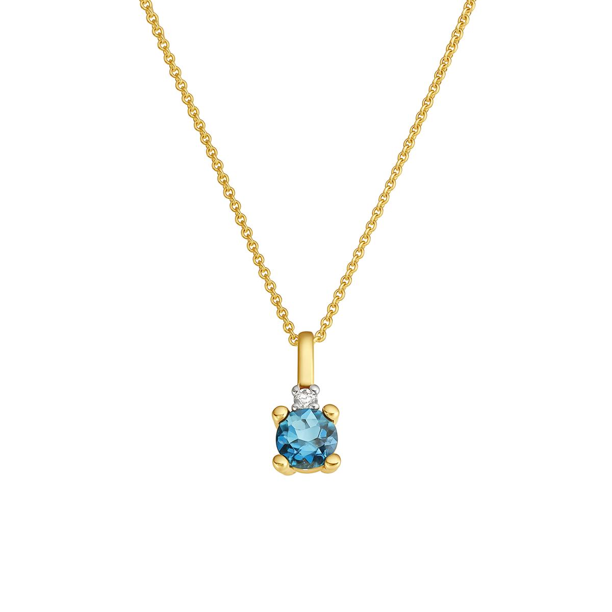 Coliere - Lant cu pandantiv Maria Granacci cu London topaz si diamant, din aur galben de 14K, cellini.ro