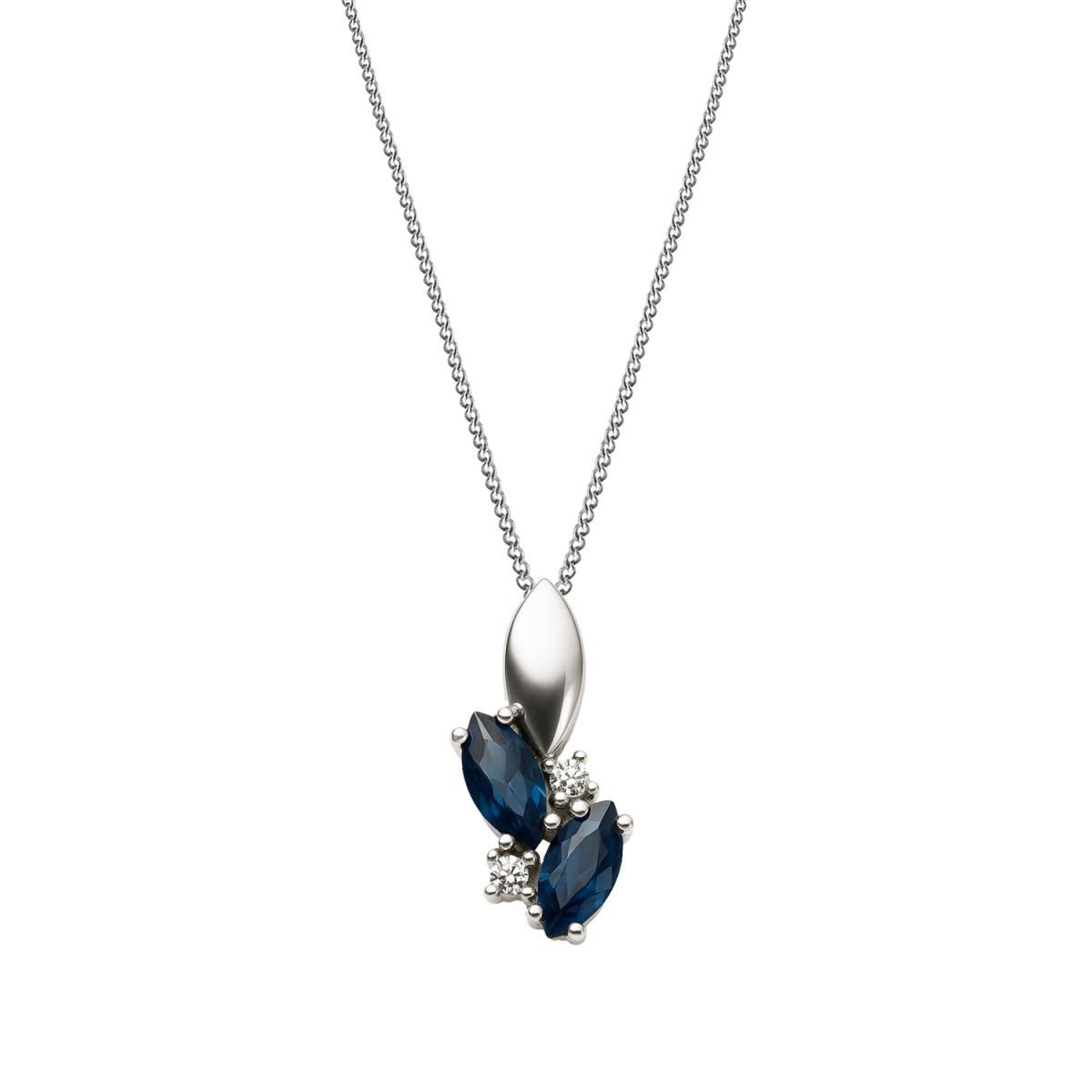 Coliere - Lant cu pandantiv Maria Granacci cu safir si diamant, din aur alb de 14K, cellini.ro