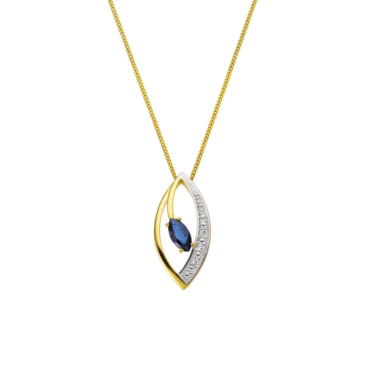 Coliere - Lant cu pandantiv Maria Granacci cu safir si diamant, din aur galben de 14K, cellini.ro